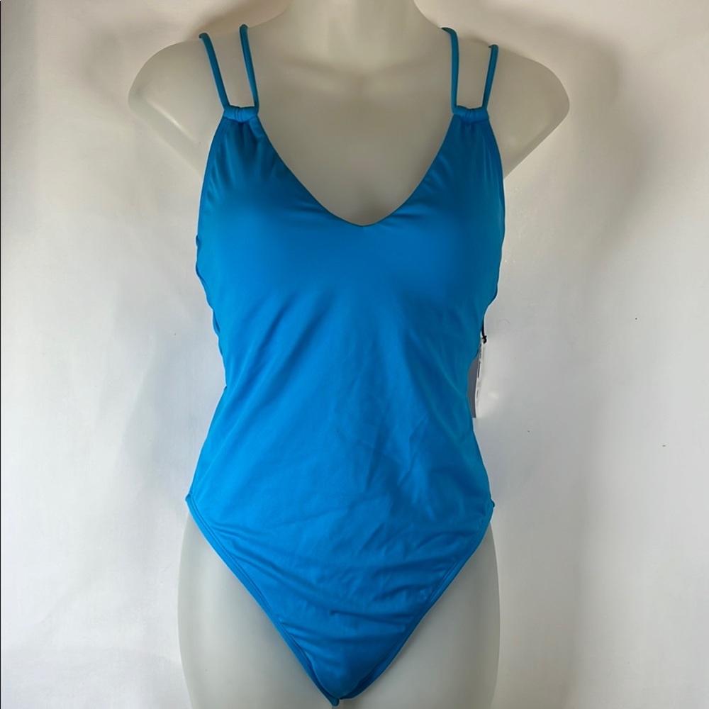 Shade & Shore Plunge One Piece Swimsuit, Women's Size M Aqua Blue NWT